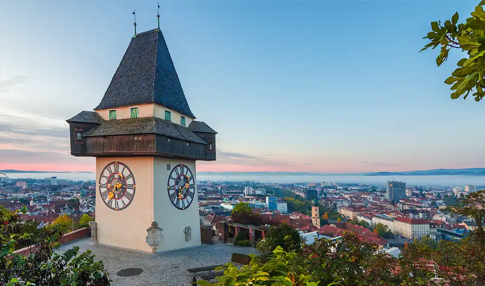the Graz clock tower on the Schlossberg overlooking the city – exciting Landventure missions start here