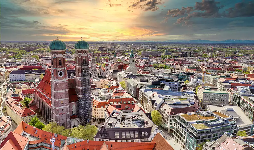 München-Panorama, wo ein Landventure-Stadtspiel mit Erlebnisgutschein spielbar ist