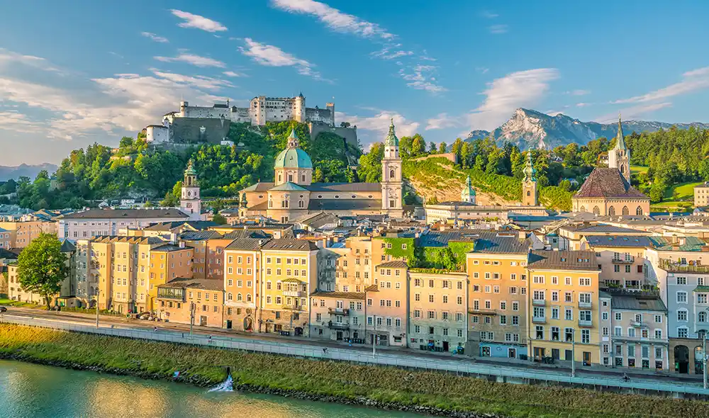 view of the old town with Hohensalzburg Fortress, one of the locations for Landventure missions