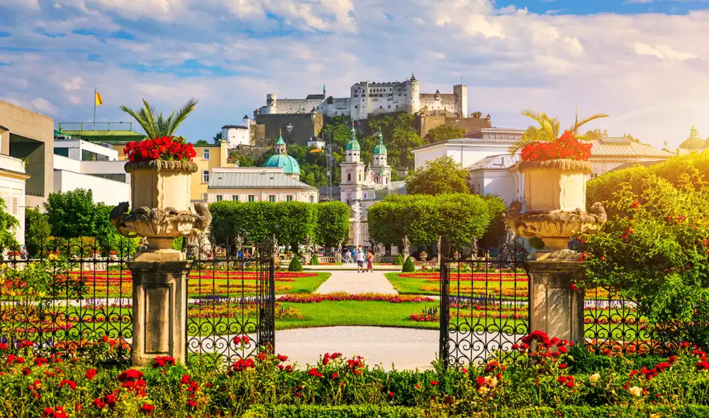 Mirabell Gardens with a view of Hohensalzburg Fortress, one of the locations for Landventure missions