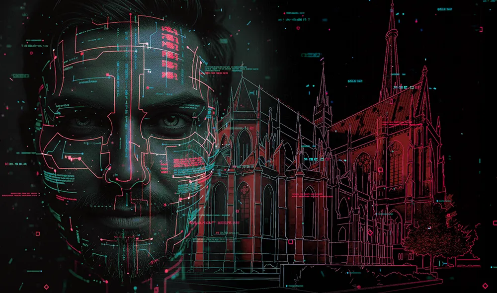 das Titelbild für die Landventure-Mission „Der letzte Code“ mit dem Gesicht eines Mannes
